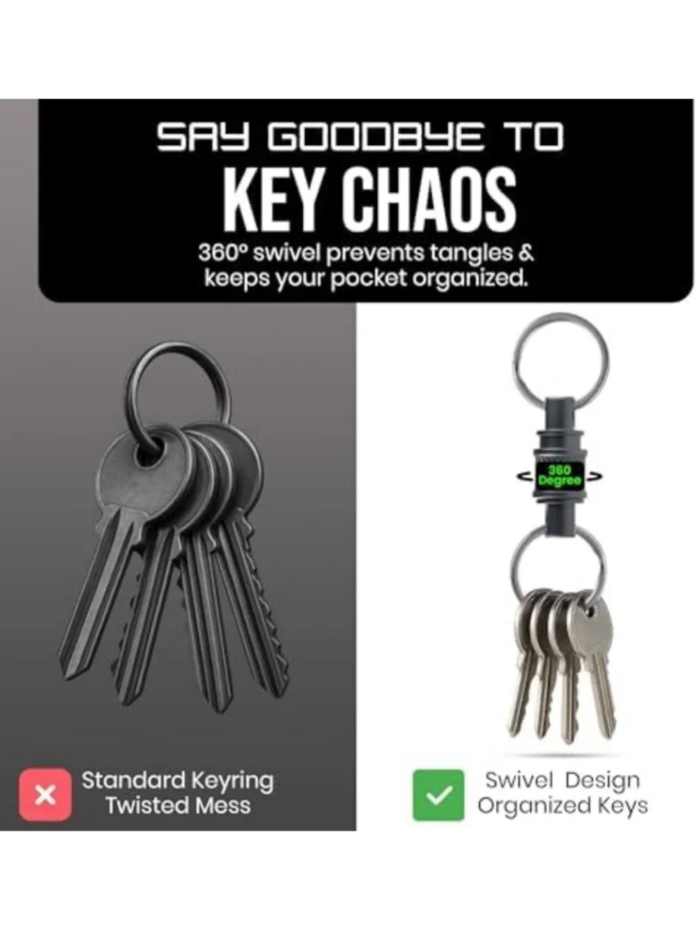 Heavy Duty Stainless Steel Keychain Set - Quick Release Swivel Clips, 2-Pack